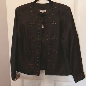 NWT, Black Jacket with Black & Brown Bead Trim, PXL